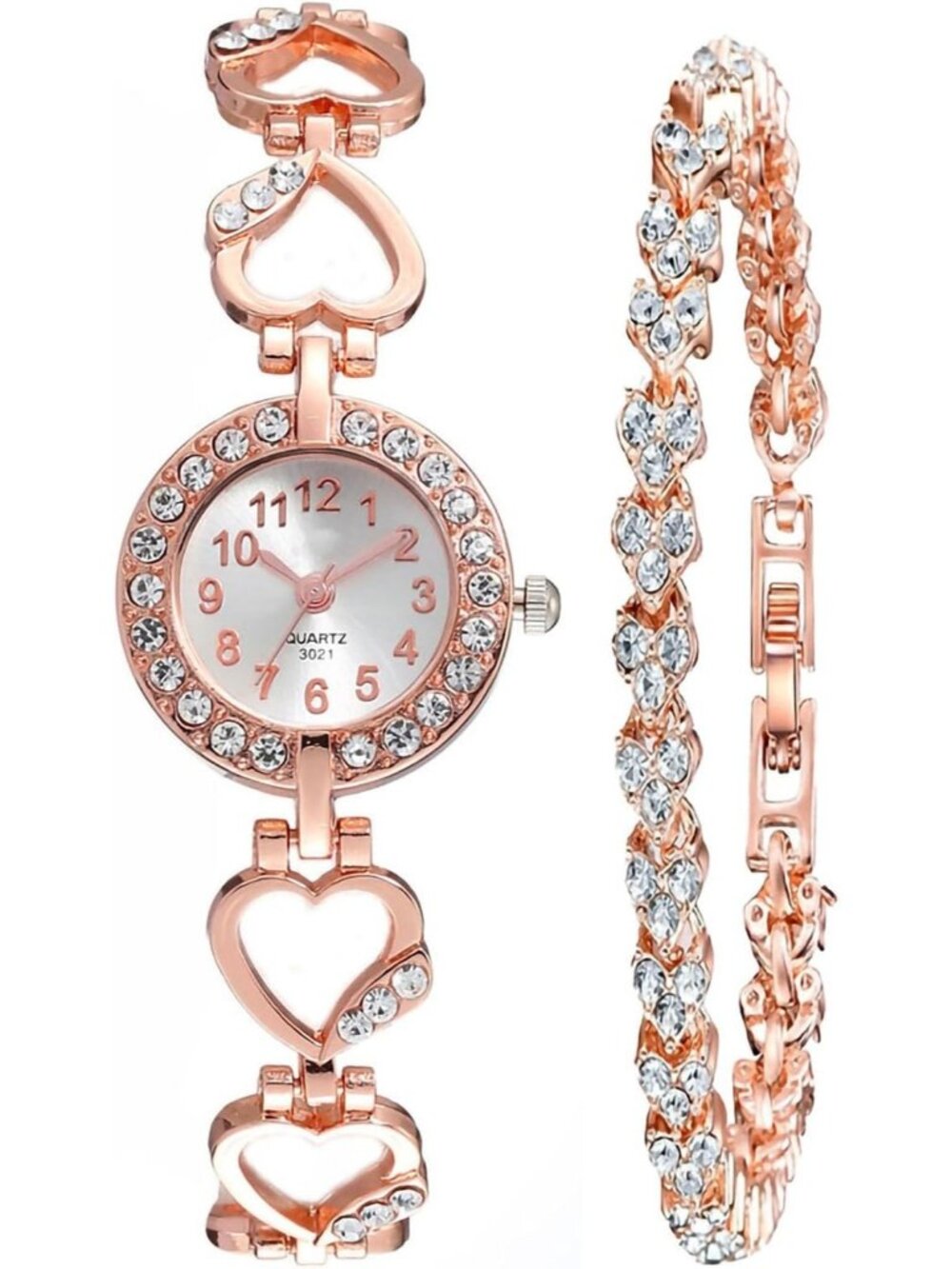 Women's Rose Gold Stylish Hollow Stainless Steel Strap Diamond Bracelet Watch